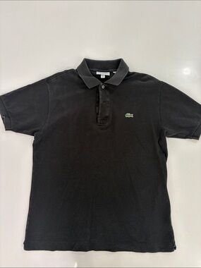 Lacoste Black Pique Polo with Green Crocodile Logo - Size M (4)